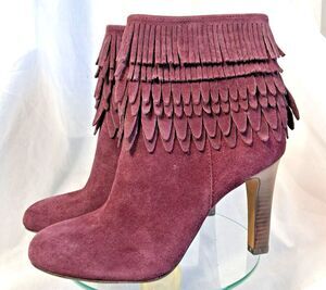 Plum Purple Suede Fringe Boots  Ankle Booties Women 8.5 Isola
